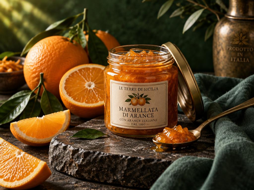A jar of bright clementine marmalade with fresh citrus